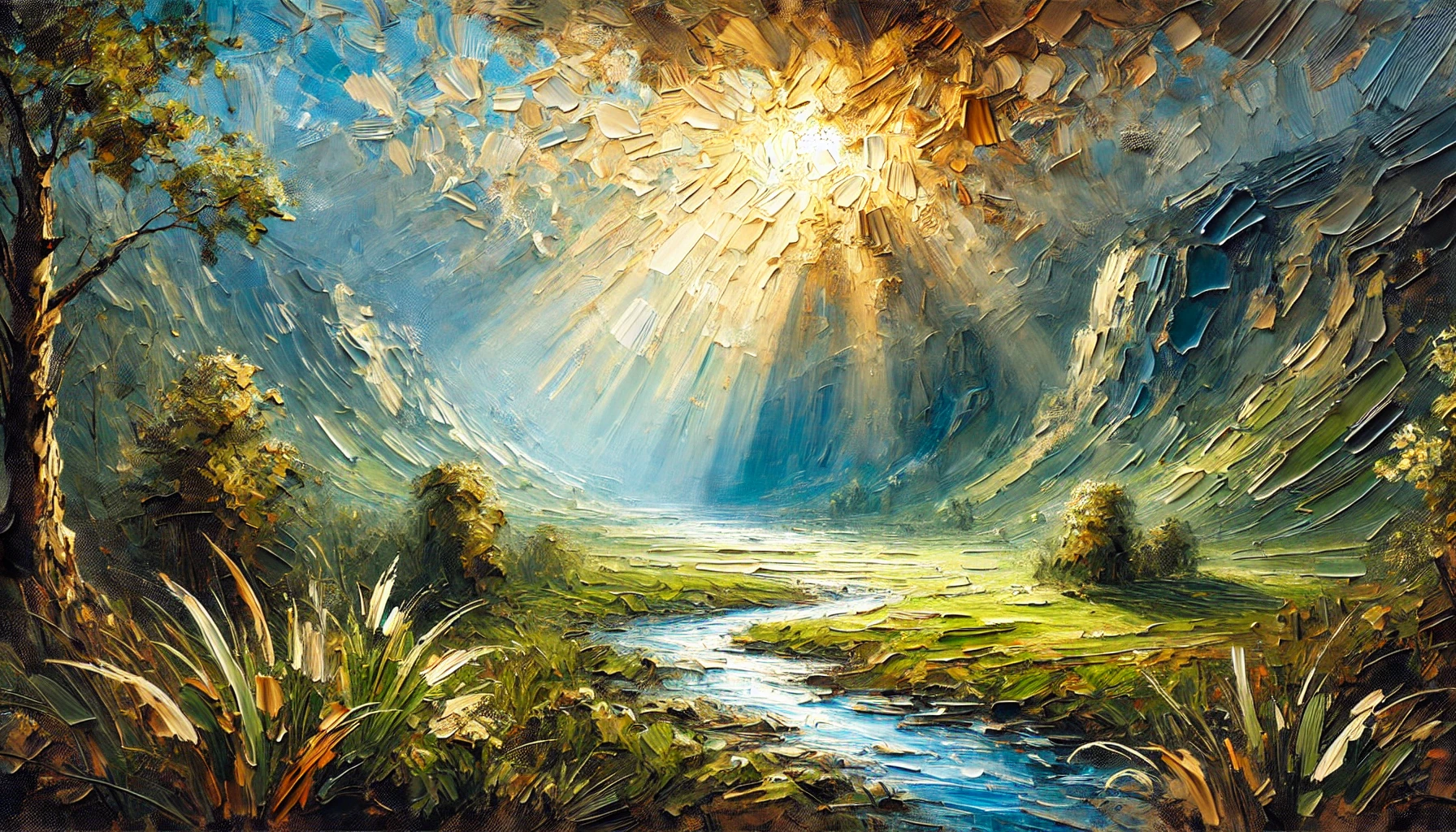 DALL·E 2025-03-05 01.19.33 – An impressionist impasto-style painting inspired by Psalm 23 from the Bible in a 16_9 aspect ratio. The artwork features thick, textured brushstrokes _result