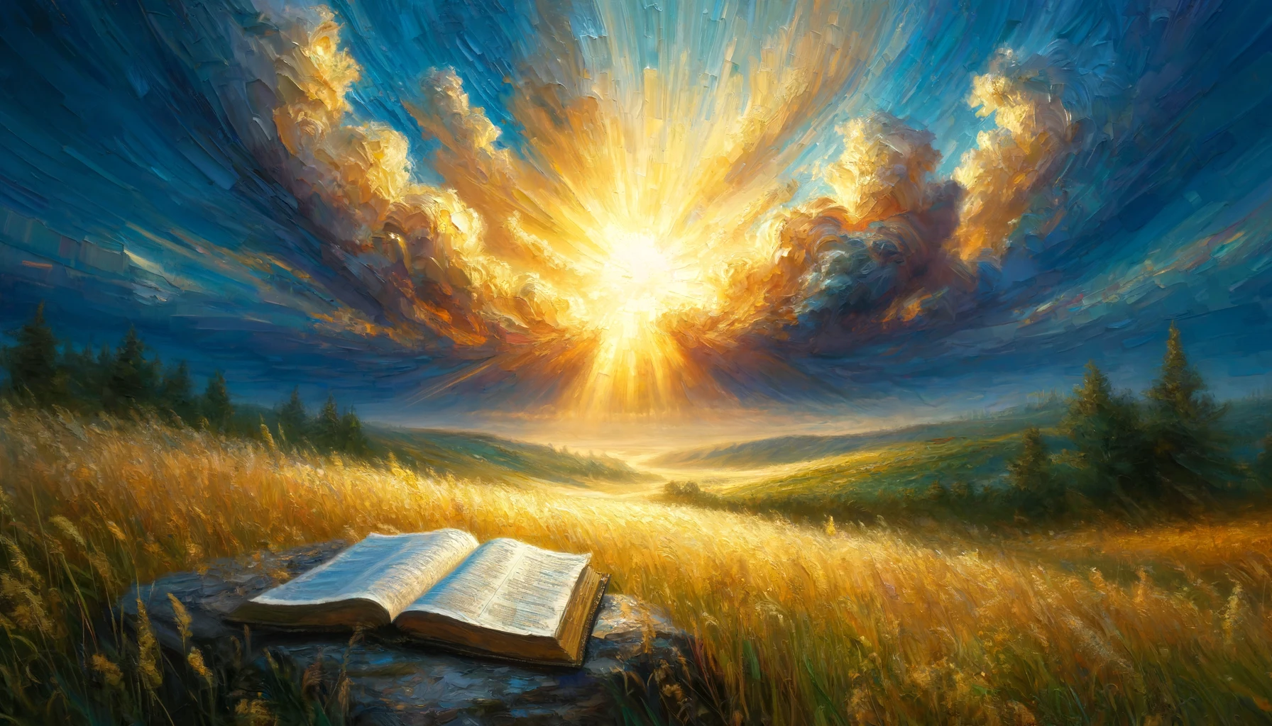 DALL·E 2025-03-15 09.41.02 – An Impressionist-style oil painting with thick, bold impasto brushstrokes, inspired by Psalm 19. The scene features a vast, radiant sky filled with th_result